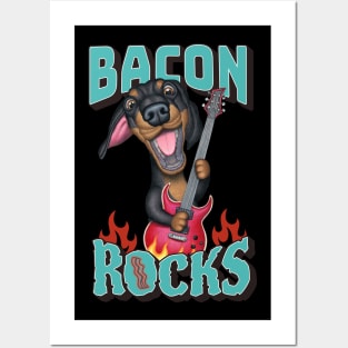 Yummy Bacon Rocks with Dachshund Doxie Dog tee Posters and Art